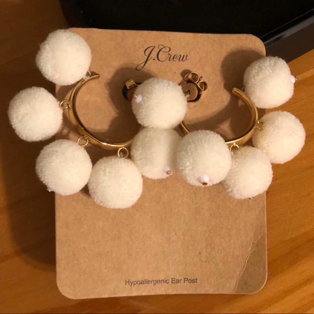 J. Crew Cream Pom Pom Earrings NEW WITH TAGS